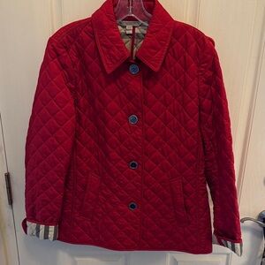 Burberry Red Quilted Puffer Jacket. Never Worn. Large